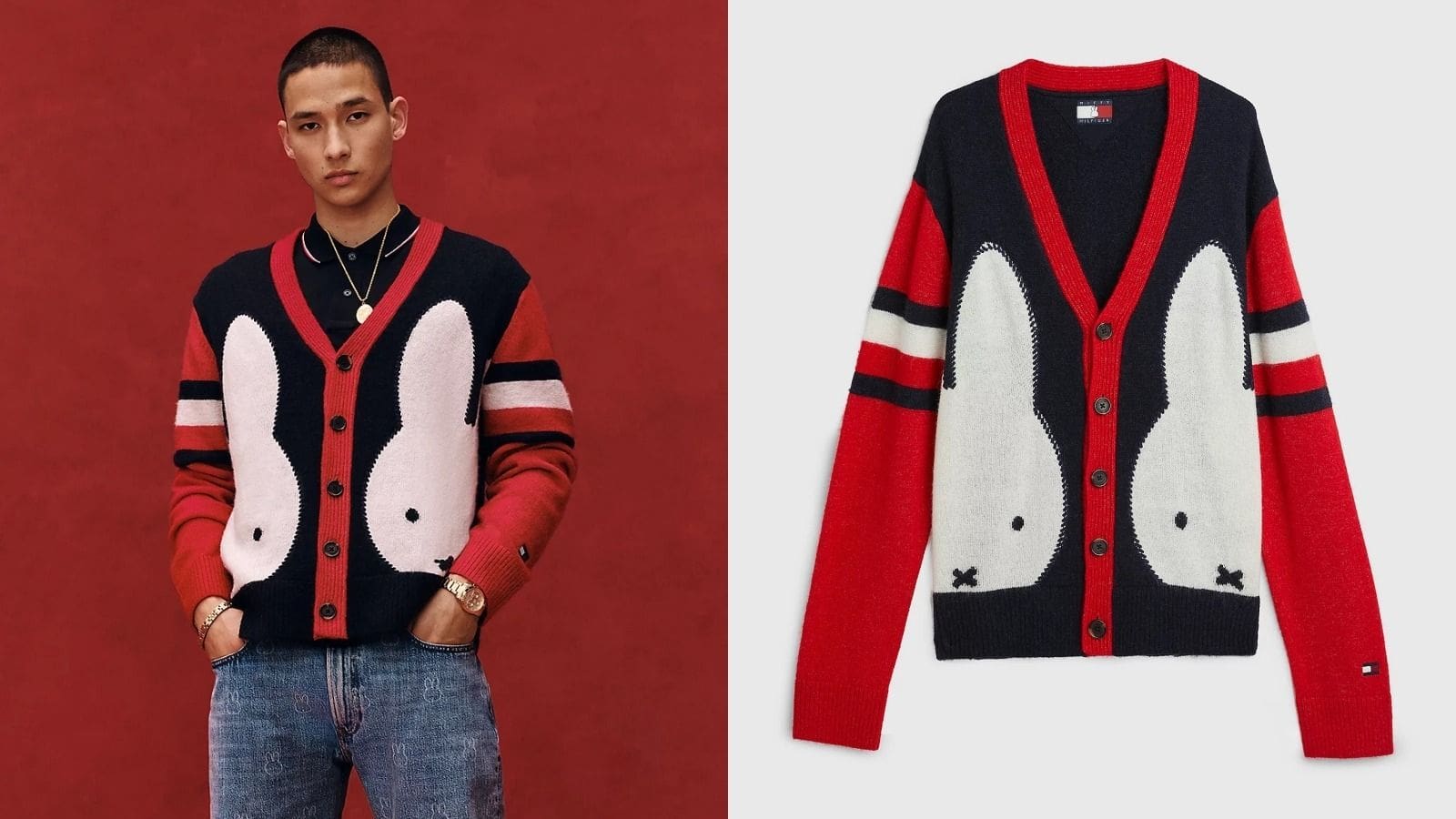 TOMMY X MIFFY COLOUR BLOCKED RELAXED CARDIGAN