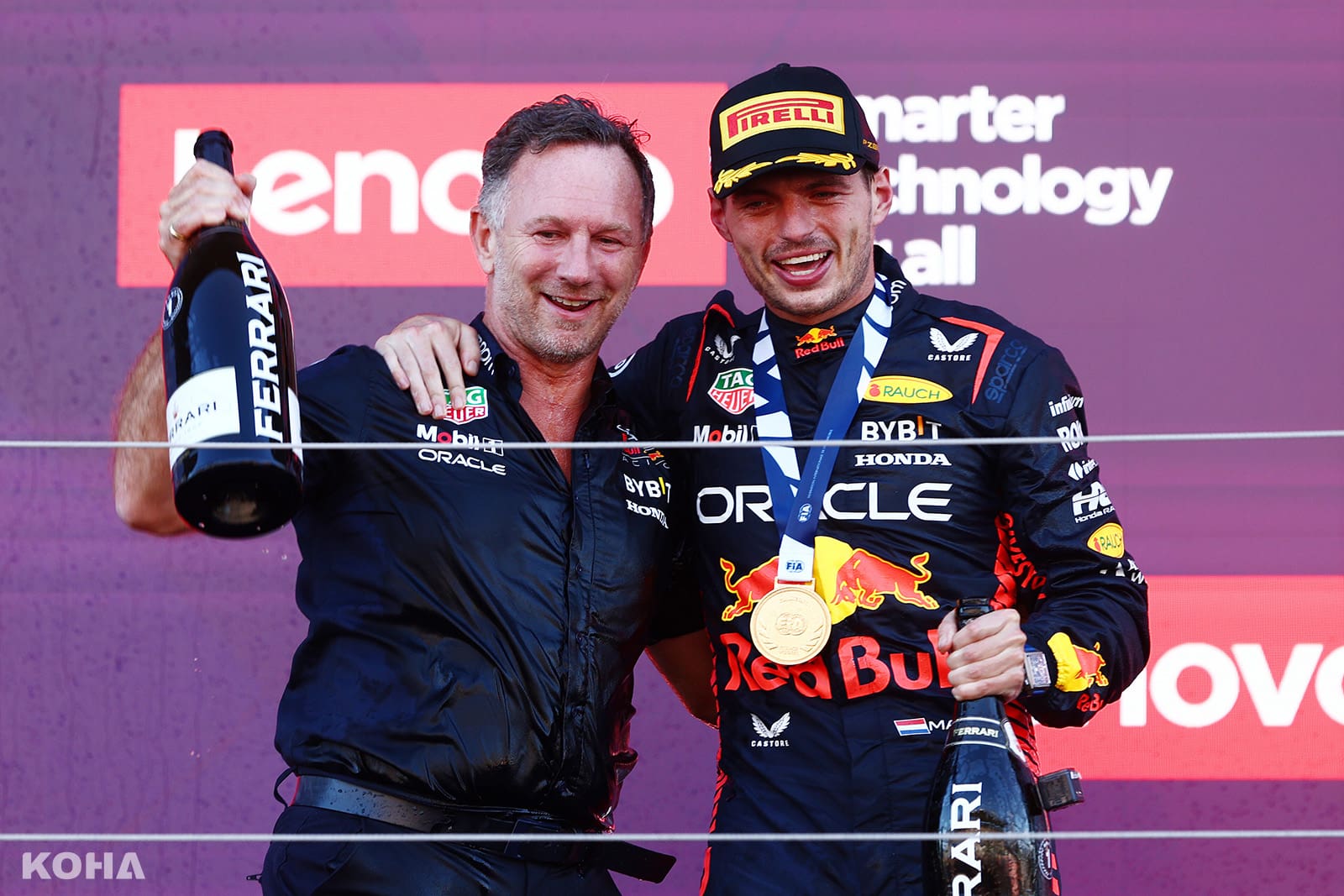 圖說5：紅牛車隊負責人Christian Horner（左）為奪第六個車隊總冠軍感到自豪，並展望Max Verstappen能在卡達站贏得車手冠軍。（Red Bull提供）