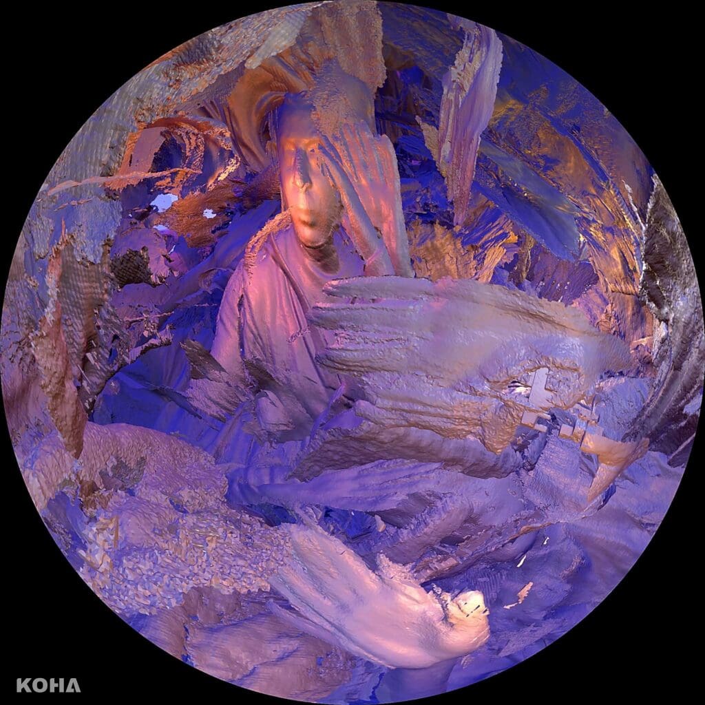 07 楊・布勒《原料》（加拿大）透過 3D 掃描自身形象，結合音像藝術呈現特殊的沉浸體感，圖片由C LAB提供。