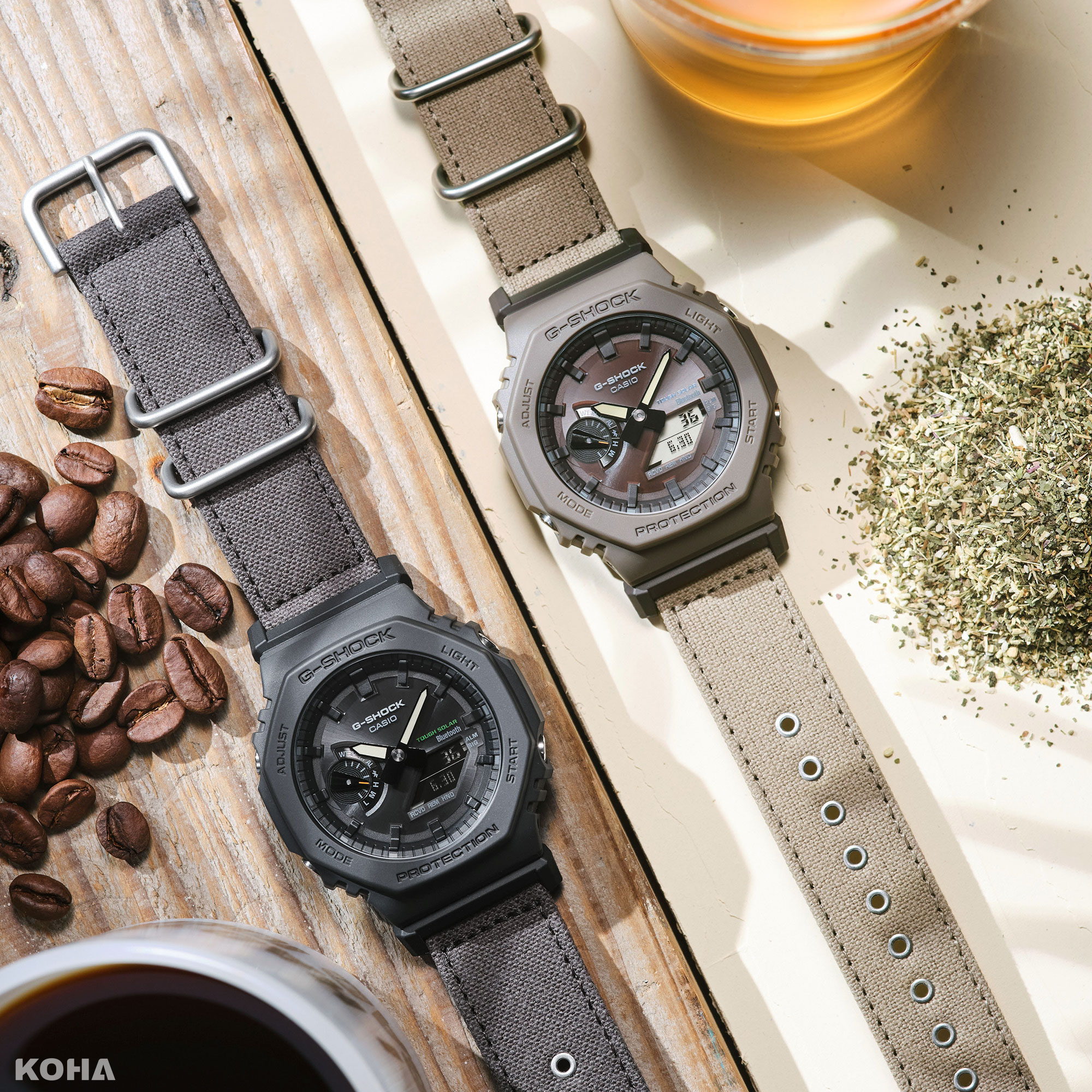 G SHOCK 男錶本次以與自然共存為主題推出全新再生環保系列錶款，建議售價NT5500