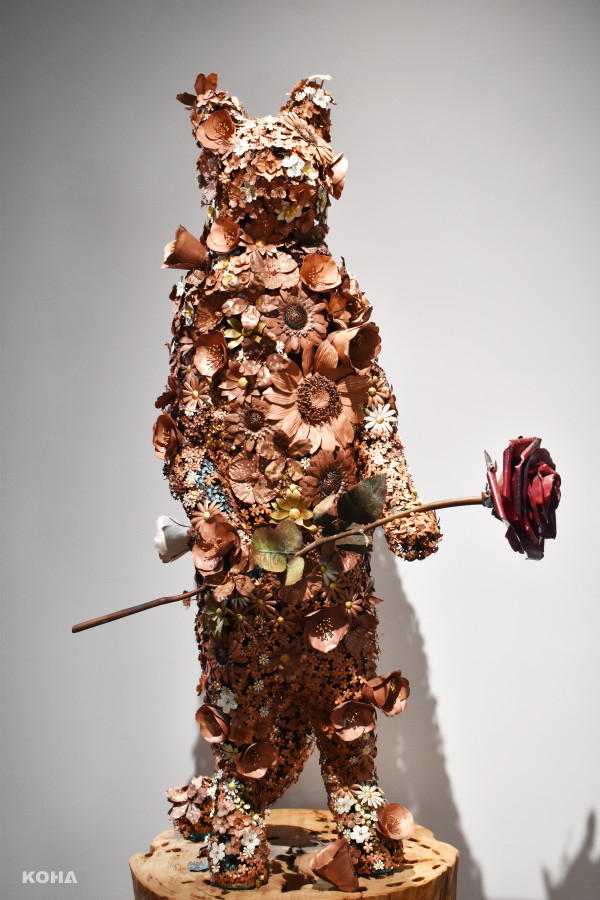 吉田泰一郎 YOSHIDA Taiichiro 花貓 Flower Cat 40 x 40 x 100 cm 木頭 金 銀 黃銅 Wood copper gold silver 2013 prfjoe